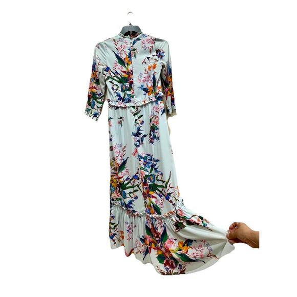 HUNTER BELL MIDI DRESS WILDFLOWER TROPICAL RUFFLE EMBELLISHMENT SZ 4 RELAXED - Picture 13 of 16